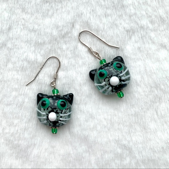 Jewelry - NEW Handmade Halloween Glow In The Dark Black Cat Earrings